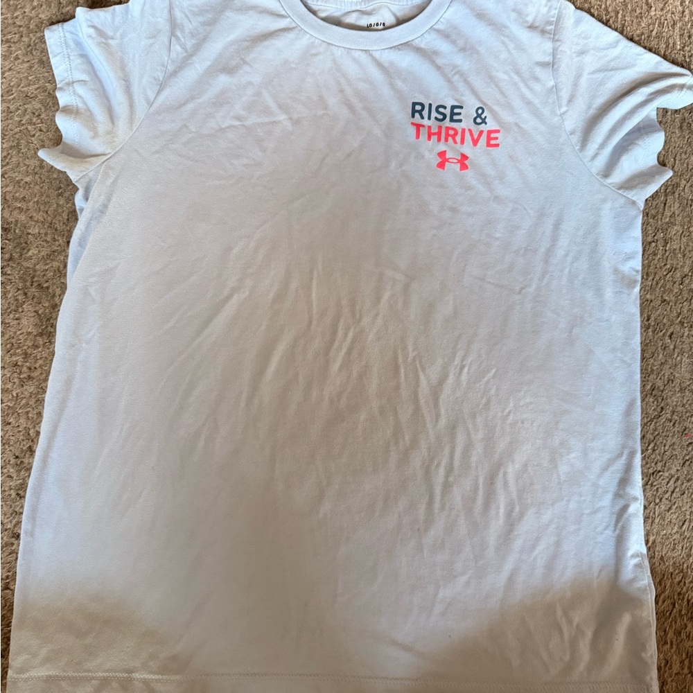 Under Armour White Tee with Pink and Blue Accents